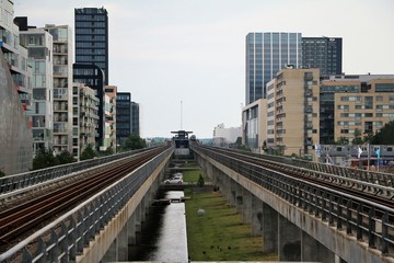 Fototapeta na wymiar Railway tracks of the Copenhagen Metro, Denmark Scandinavia