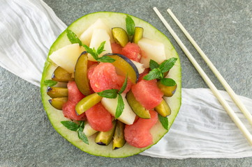 fruit salad in a melon