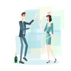 Business Couple Celebrate Merry Christmas And Happy New Year Business People Team Flat Vector Illustration