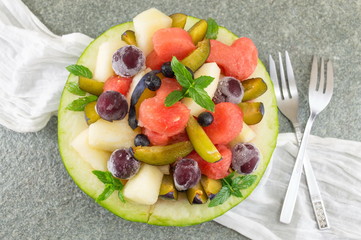 fruit salad in a melon