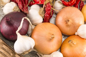 Onion garlic and red pepper
