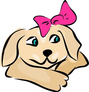 Sketch of puppy with pink bow 