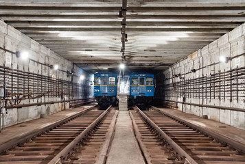 Trains in the subway tunnel. Kiev, Ukraine. Kyiv, Ukraine