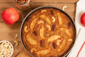 Homebaked Whole Wheat Flour Pie With Apples, Cinnamon, Cashew An