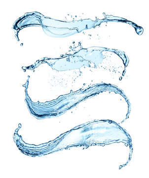 Blue water splashes isolated on white background