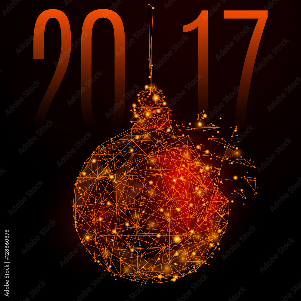 Aufkleber new year ball 2017 in low-poly design. vector illustration polygonal rooster with points, lines and 
