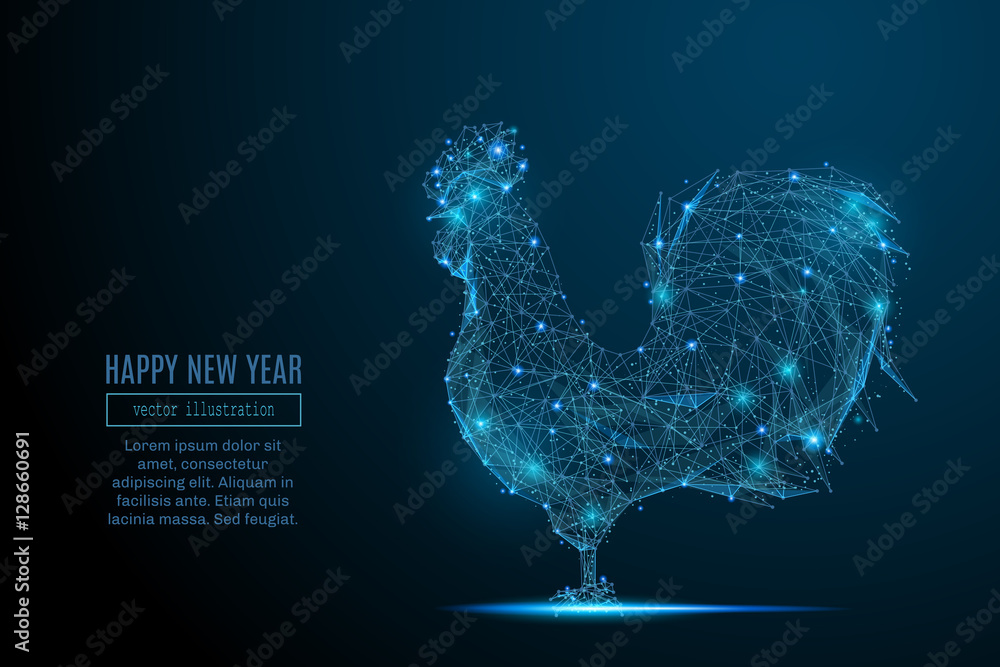 Leinwandbilder abstract image of a new year rooster in the form of a starry sky or space, consisting of points, lin