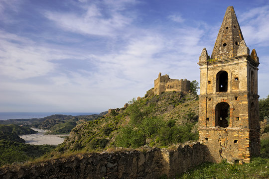 The Castel Ruffo di Amendolea photographed at dawn, Reggio Calabria, Calabria, Italy