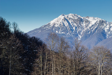 Mountains with snow-capped peaks in late autumn