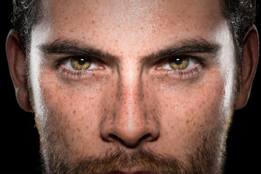 Fototapeta Conviction focused determined passionate confident powerful eyes stare intense athlete exercise trainer male  