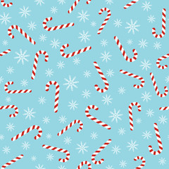 Christmas seamless blue pattern with candy canes