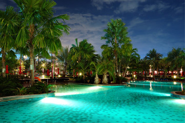 Swimming pool in night illumination, Pattaya, Thailand