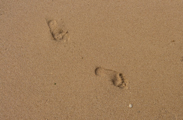 Fototapeta na wymiar Foot prints on wet sand at the beach in Bali, Indonesia
