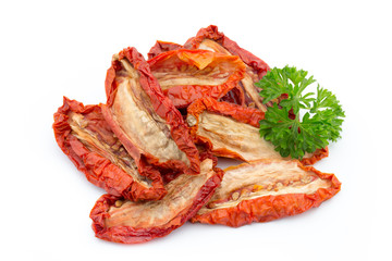 Dried tomatoes isolated on white background.