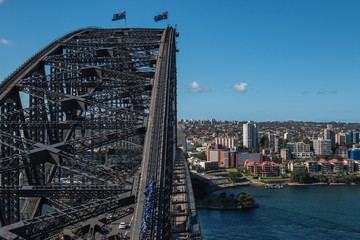 View of the Sydney Harbour Bridge with climbers