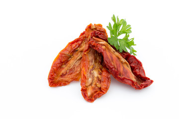 Dried tomatoes isolated on white background.