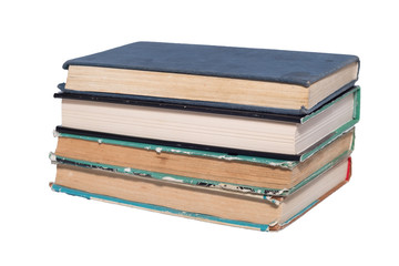 Stack of old used books isolated