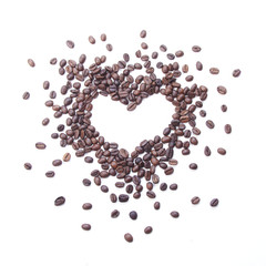 Frame in shape of heart. Coffee beans