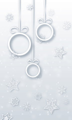 christmas baubles with snowflakes - vector xmas vertical android background (white , new year )