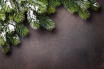 Christmas stone background with snow fir tree