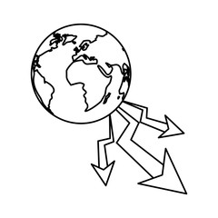 Decrease and planet icon. Money financial item commerce market and economy theme. Isolated design. Vector illustration