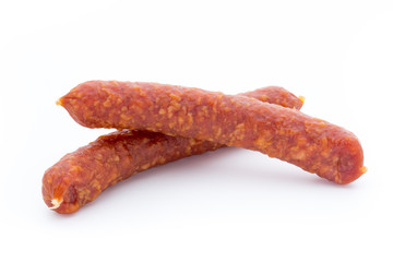 Smoked sausage salami isolated on a white background.