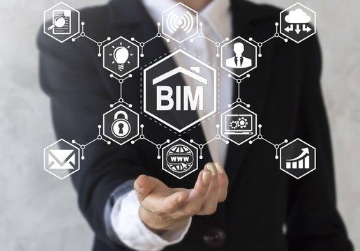 Offer building informatiion modelling icon in hand. BIM sign network hexagon. businessman suggest bim symbol. Build, communication, construction, architecture concept, technology, development, design.
