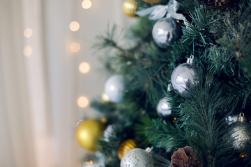 Beautiful holdiay decorated room with Christmas tree
