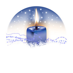 Merry Christmas and a Happy New Year - candle in blue