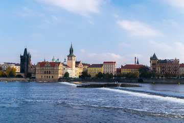 Fototapeta na wymiar Autumn panorama with Vltava River and Prague Castle, Central Europe, Czech Republic