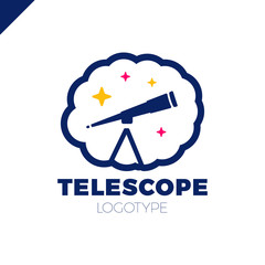 astronomy vector logo design template. telescope or horoscope in cloud with star icon