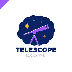 astronomy vector logo design template. telescope or horoscope in cloud with star icon