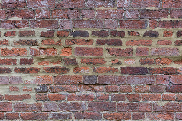 Close up of an old dark moody grungy brick wall
