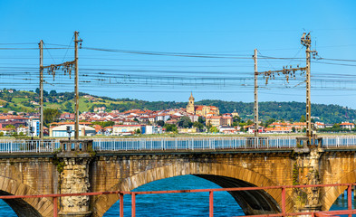 Railway bridges over the Bidasoa river on the France - Spain border