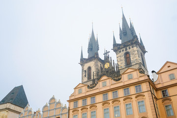 Prague, Czechia - November, 21, 2016: Gothic Church of Our Lady before Týn on Old Town Square in a center of Prague, Czechia