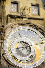 Prague, Czechia - November, 21, 2016: clock on the building of the Town hall on Old Town Square in Prague, Czechia