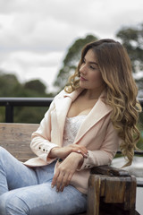 Portrait of woman on a cloudy day