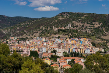 Fototapeta na wymiar View of the small town of Bosa in Sardinia