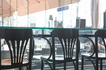Interior cafe with bar stools