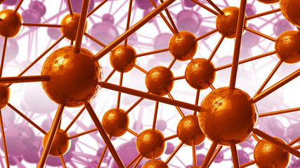 blue and orange Molecular geometric chaos abstract structure. Science technology network connection hi-tech background 3d rendering illustration