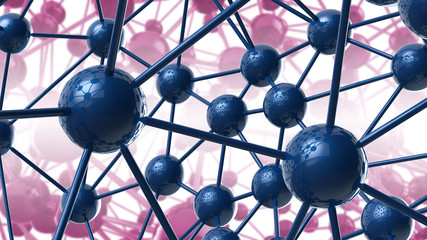blue and violet Molecular geometric chaos abstract structure. Science technology network connection hi-tech background 3d rendering illustration