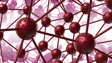 red and violet Molecular geometric chaos abstract structure. Science technology network connection hi-tech background 3d rendering illustration