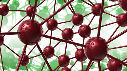 red and green Molecular geometric chaos abstract structure. Science technology network connection hi-tech background 3d rendering illustration
