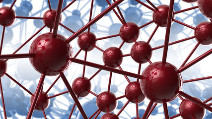 blue and red Molecular geometric chaos abstract structure. Science technology network connection hi-tech background 3d rendering illustration