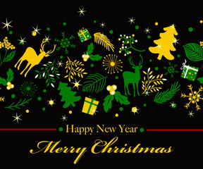 Christmas greeting card. Merry Christmas and happy new year lettering
