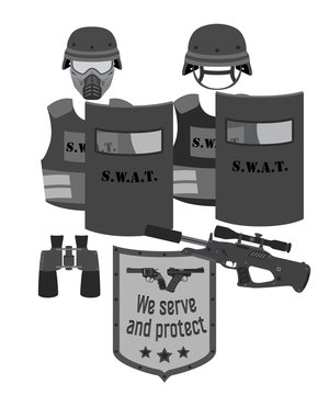 Serve and protect vector illustration. SWAT and police. Flat style.