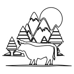 Bull and forest icon. Animal horned cow nature and wildlife theme. Isolated design. Vector illustration