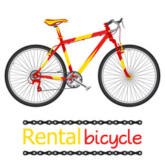 Rent bicycle, rental bike for tourists in flat vector style.