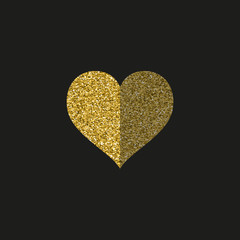 Poker and Casino. Hearts symbol in gold confetti on a dark background. Pattern sparkles filling icon. Gold Ace of hearts.