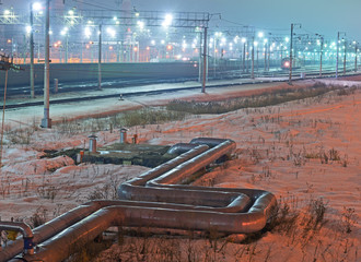 Brilliant curved pipe lit blue and red lights.